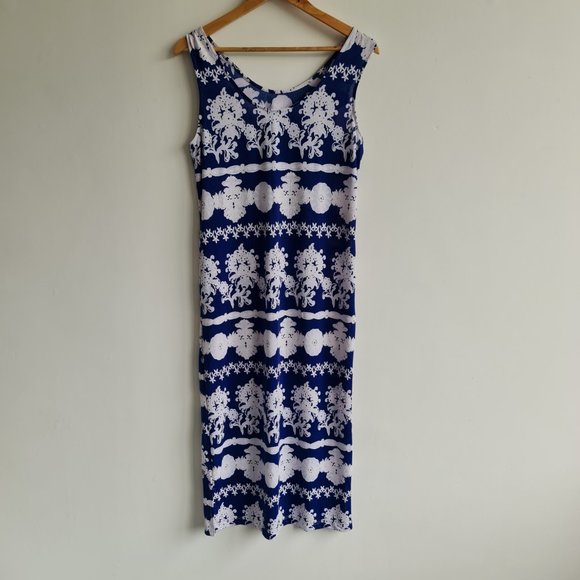 Gerard Blue White Pattern Sleeveless Summer Dress UK 12 Stretch - Picture 4 of 7